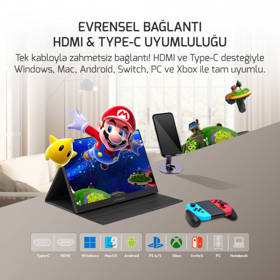 EZCOOL LITE E15T 15,6’’ 60HZ FHD PORTABLE TAŞINABİLİR DOKUNMATİK MONİTÖR (SIFIR ÖLÜ PİKSEL GARANTİLİ)