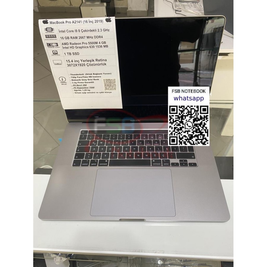 MacBook Pro 16'' A2141 2019 i9 16 GB RAM 1 TB SSD Uzay Grisi 2. el