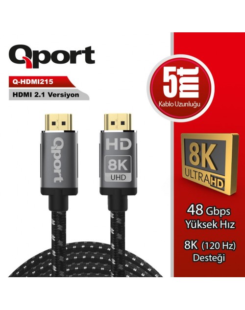 QPORT Q-HDMI215 HDMI 2.1V 8K ALTIN UÇLU KABLO 5 MT KABLO