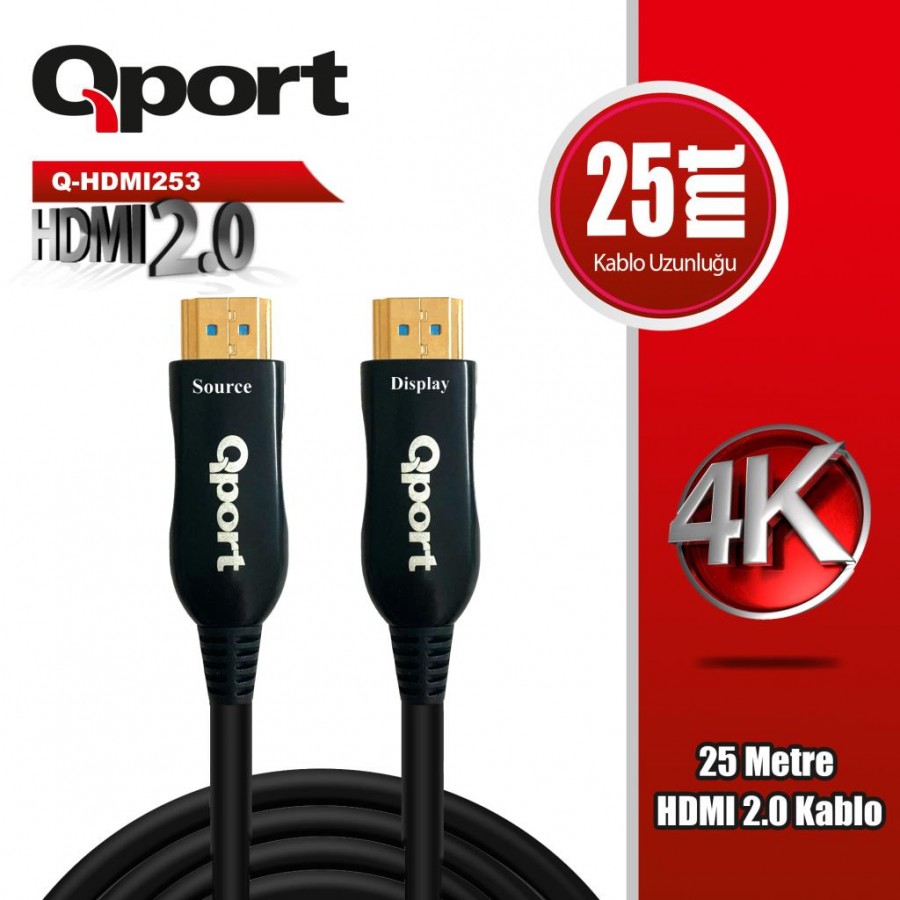 QPORT Q-HDMI253 HDMI 2.0 V ALTIN UÇLU KABLO 25 MT