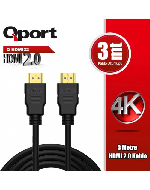 QPORT Q-HDMI32 HDMI 2.0 V ALTIN UÇLU KABLO 3 MT