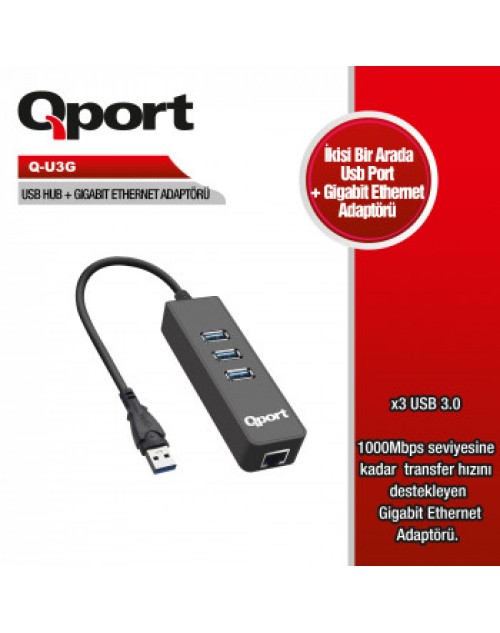 QPORT Q-U3G USB 3.0 ÇOKLAYICI/GIGABIT ADAPTÖR