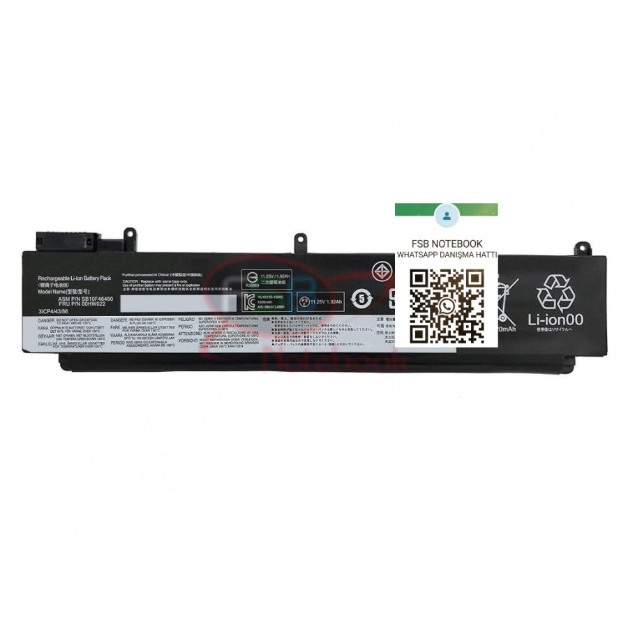 RETRO Lenovo ThinkPad T460s, T470s Notebook Bataryası - Ver.2 (Alt)