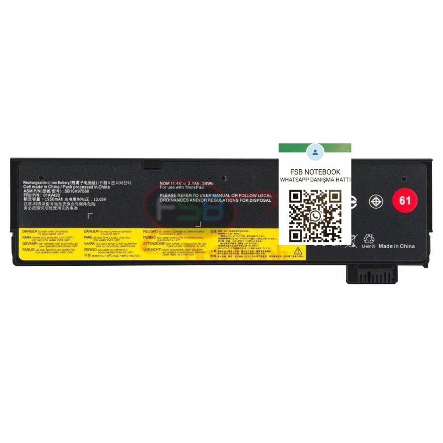 RETRO Lenovo ThinkPad T470, T570 Dış Notebook Bataryası - 3 Cell