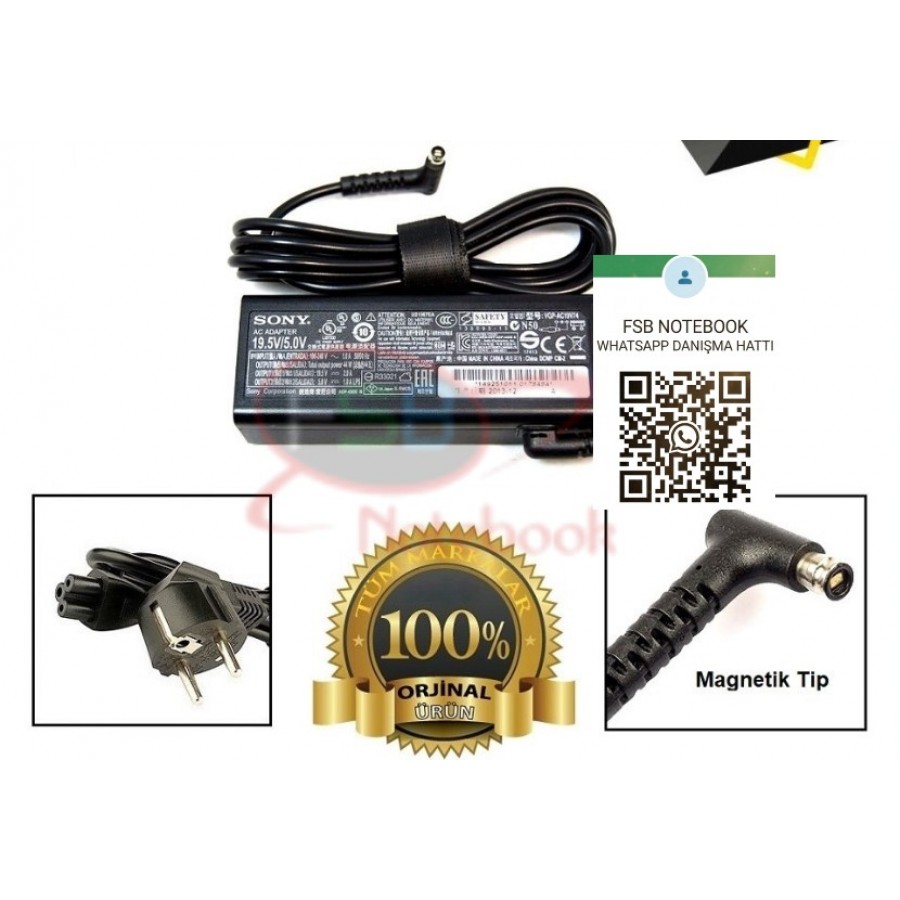  Sony Vaio SVF13 SVF13N Fit 13A Tap 11 19.5V 2.0A Notebook Adaptör Şarj Aleti VGP-AC19V74 (2.EL)